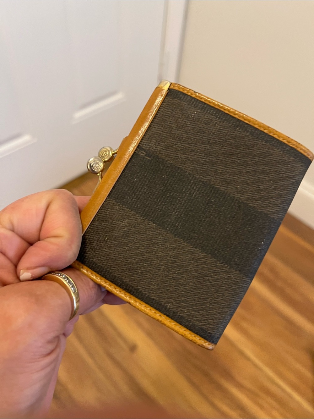 Fendi Black and Tan Men's Bifold Wallet with Kiss-Lock Coin Snap